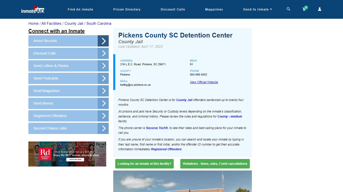 Pickens County SC Detention Center - Inmate Locator - Pickens, SC